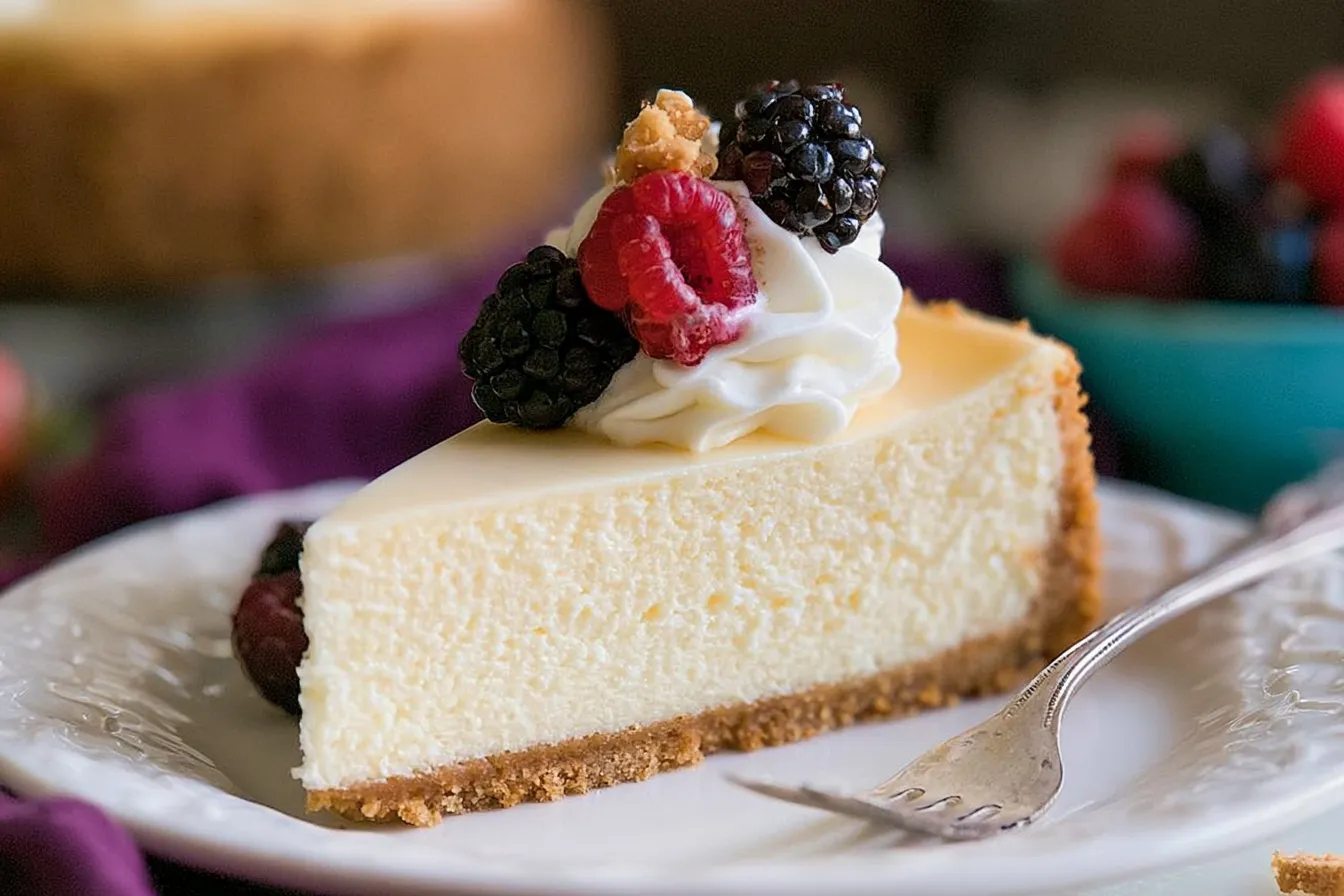Classic Cheesecake Slice on a White Plate