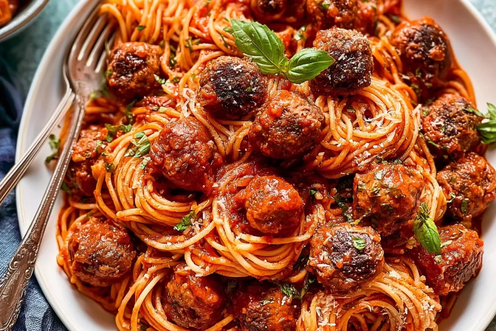 Classic Spaghetti and Meatballs on a Plate
