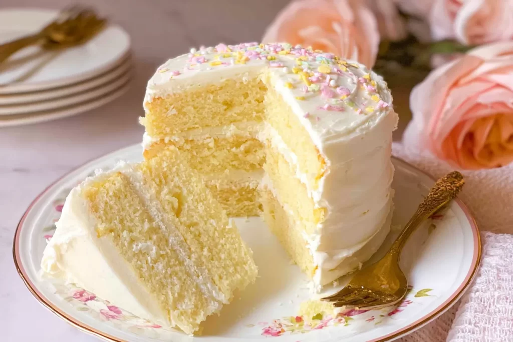 Classic Vanilla Cake Slice on a Plate