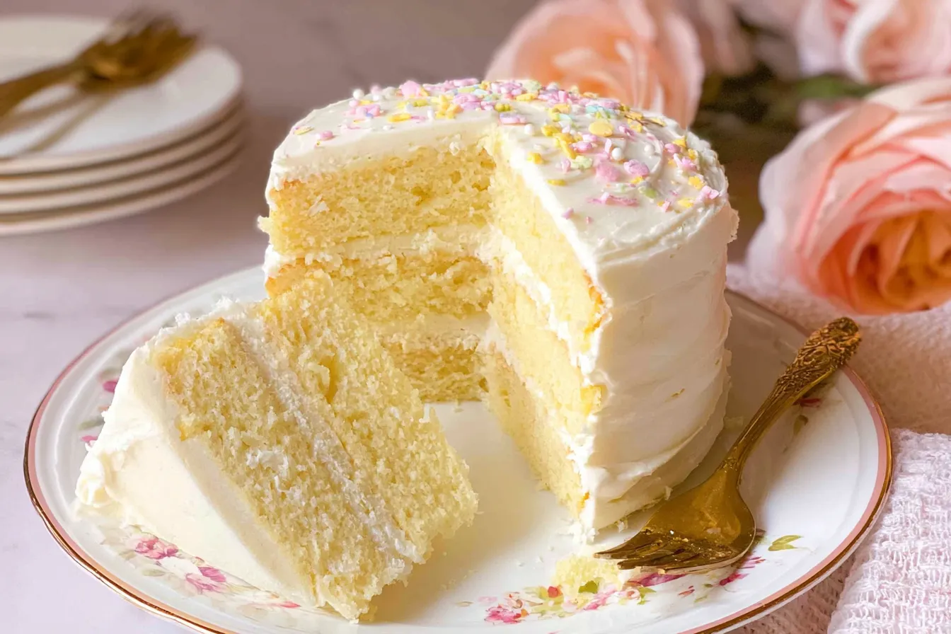 Classic Vanilla Cake Slice on a Plate