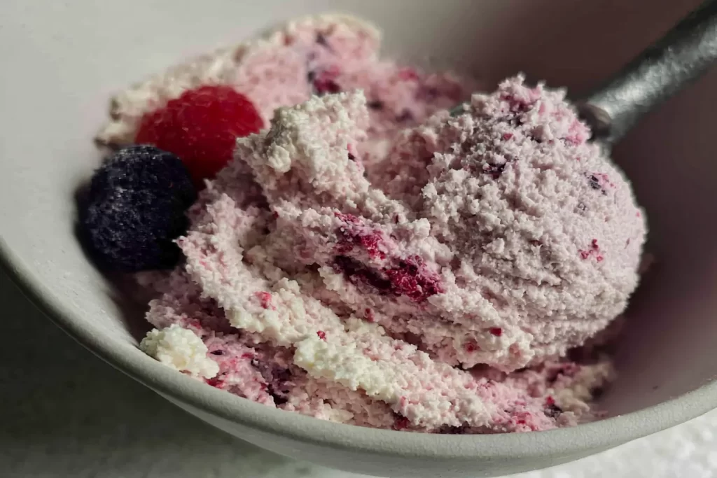 Cottage Cheese Ice Cream in a Bowl with Fresh Fruits