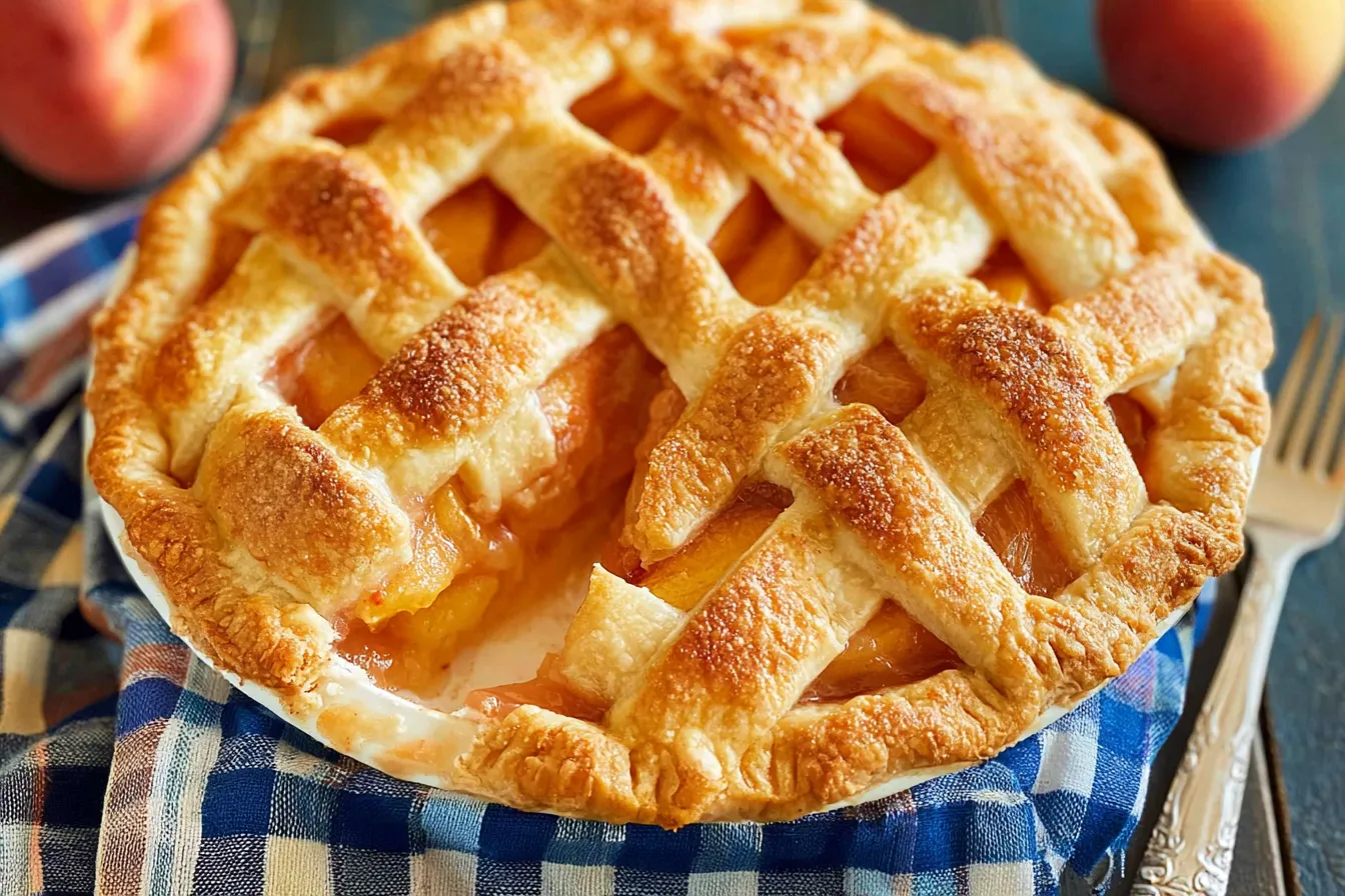 Fresh Peach Pie Slice on a Plate