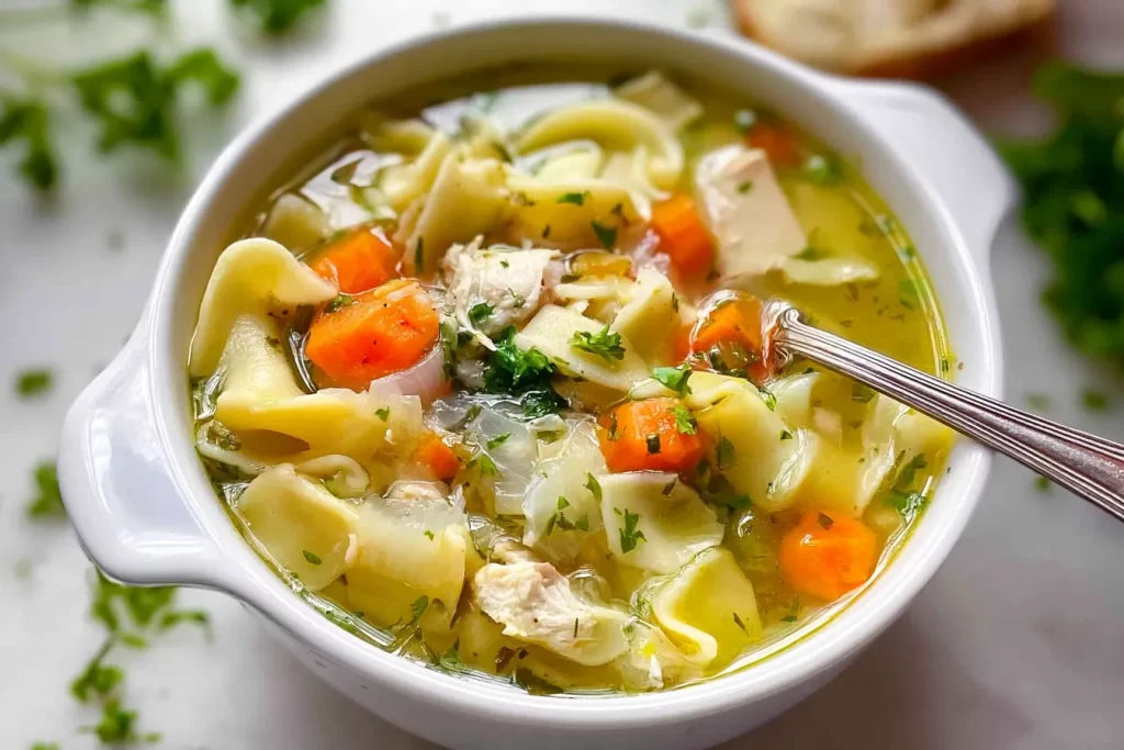 Delicious Homemade Chicken Noodle Soup in a Bowl