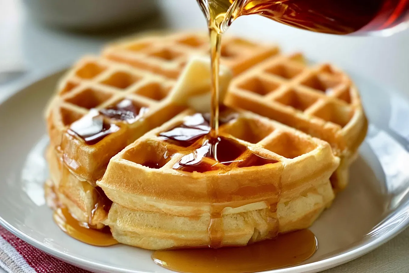 Fluffy Homemade Waffles on a Plate