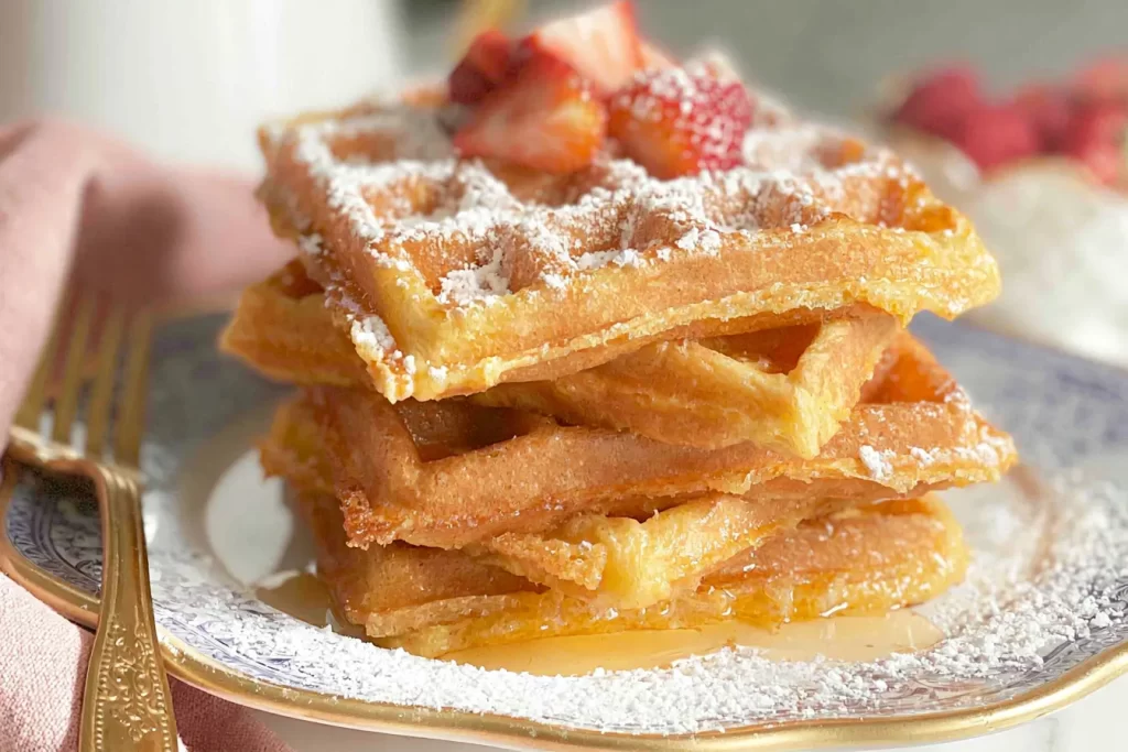 Fluffy Homemade Waffles on a Plate