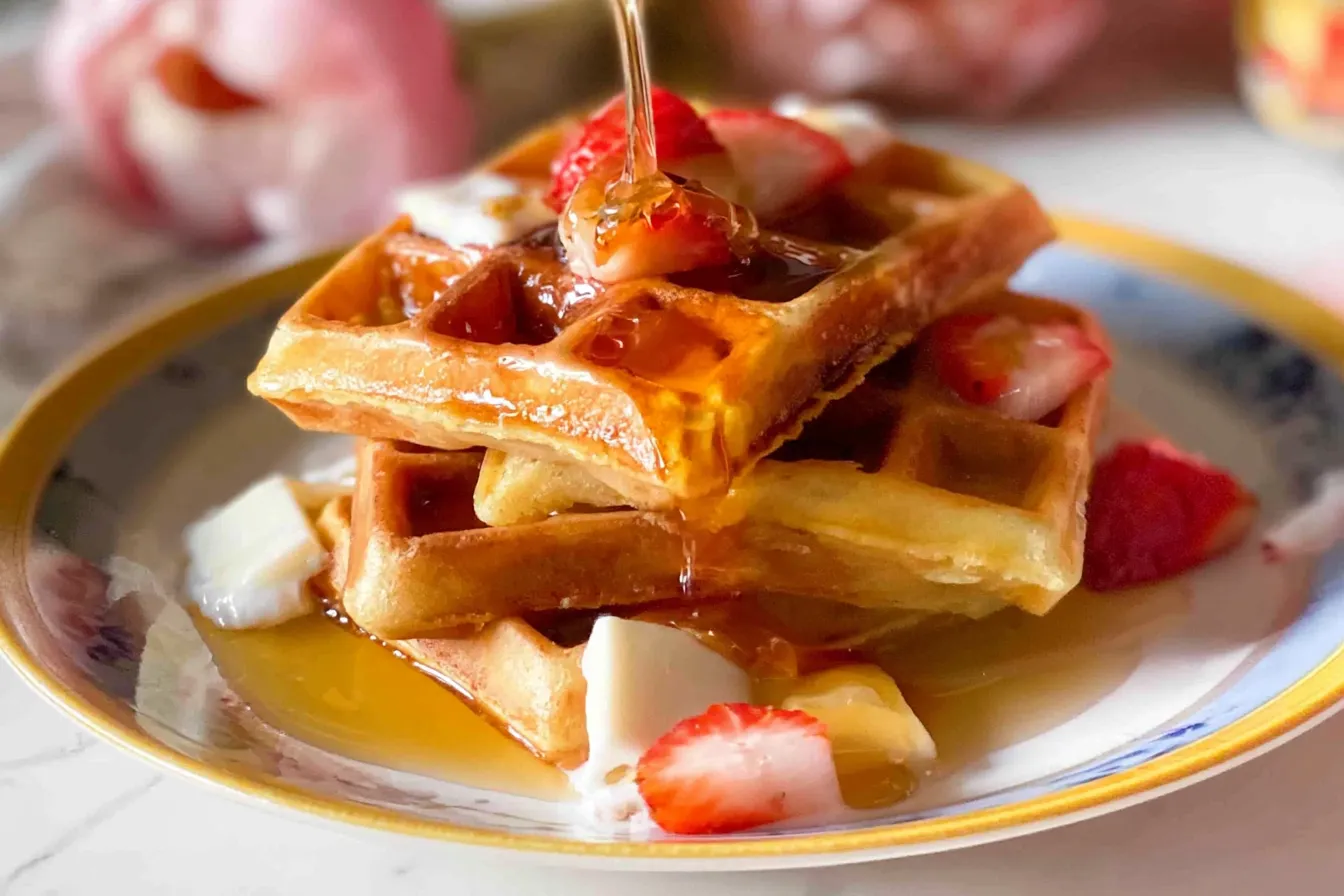 Fluffy Homemade Waffles Ready to Serve
