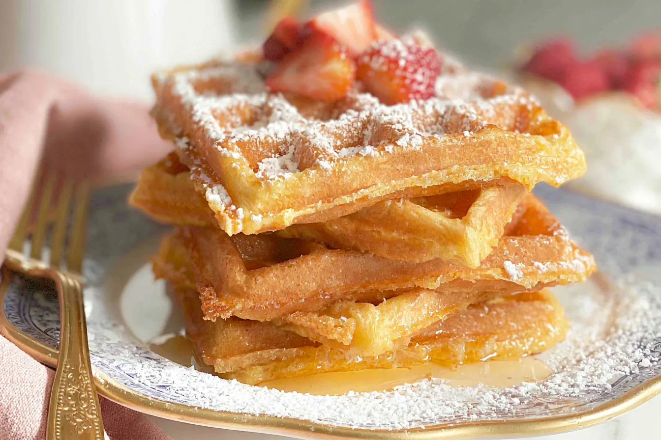 Fluffy Homemade Waffles on a Plate