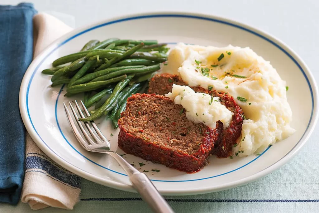 Delicious Meatloaf with Mashed Potatoes on a Plate