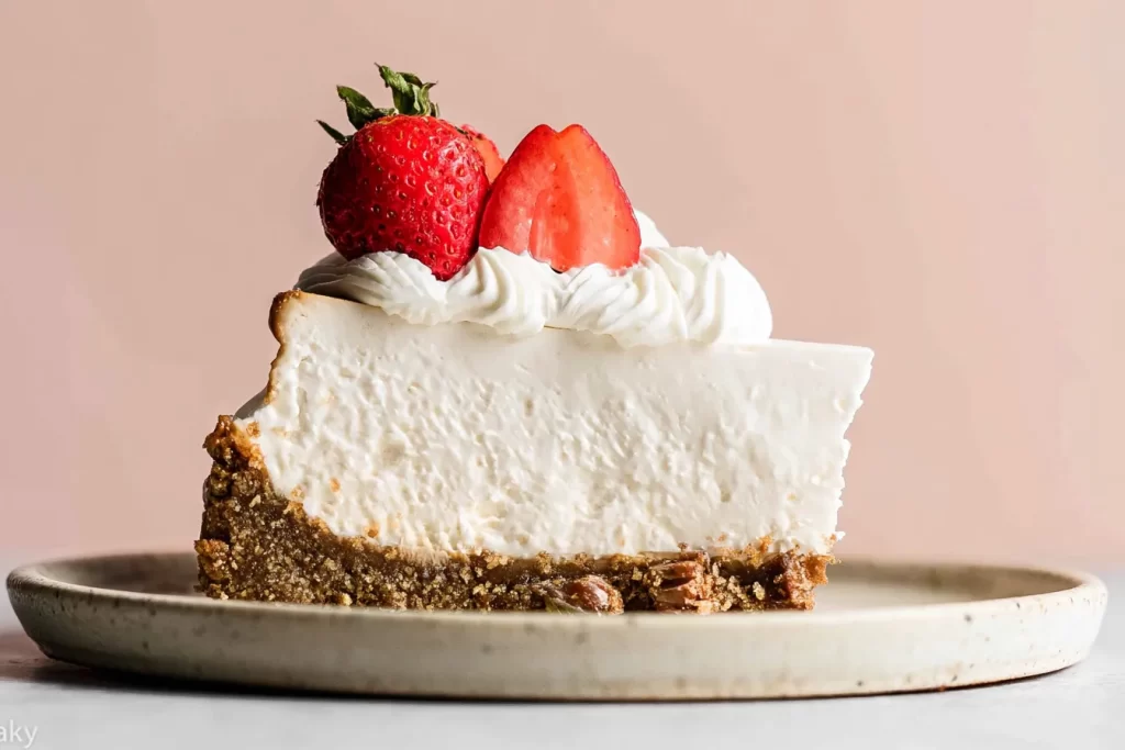 No-Bake Cheesecak Slice on a Dessert Plate
