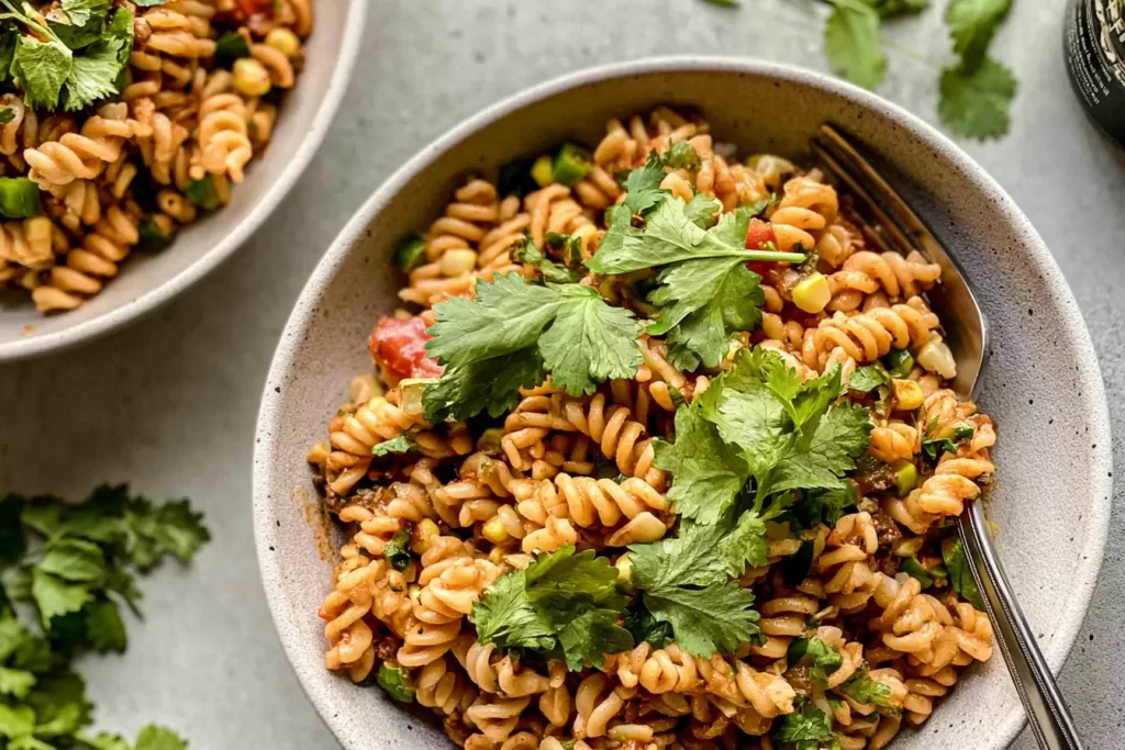 One-Pot Taco Pasta Ready to Serve