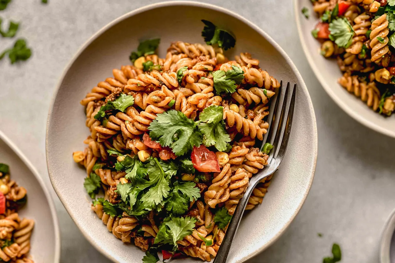 One-Pot Taco Pasta Ready to Serve