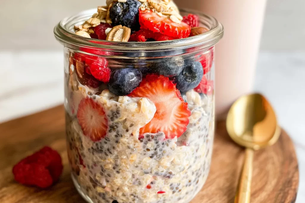 Delicious Overnight Oats with Berries in a Jar