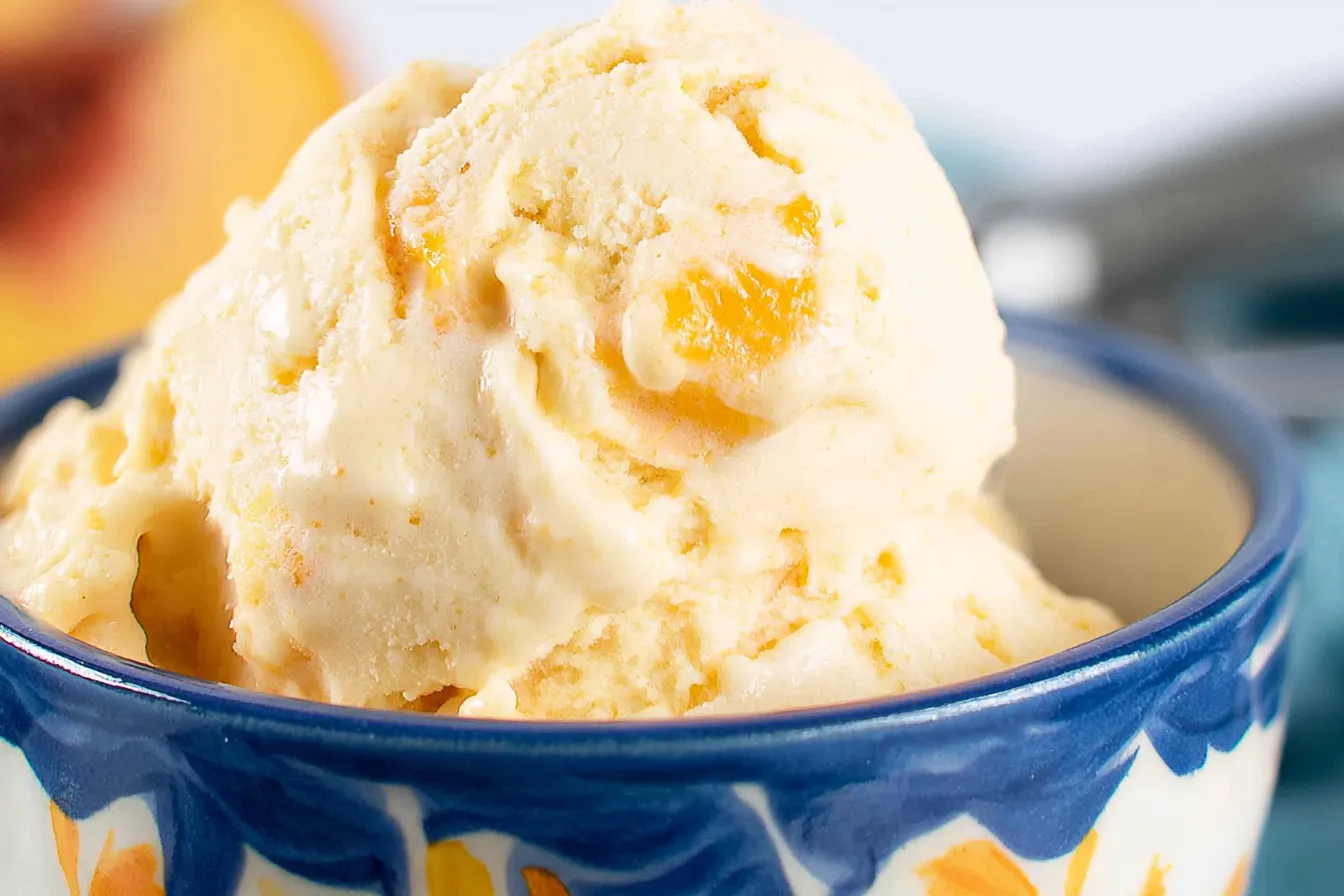 Homemade Peach Ice Cream in a Bowl