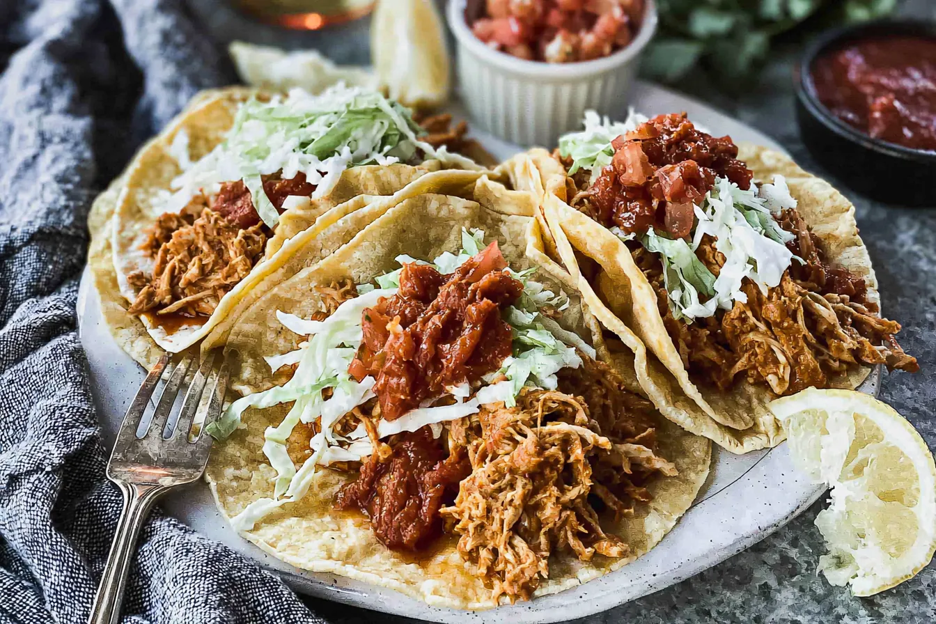 Slow Cooker Chicken Tacos in a Bowl with Toppings