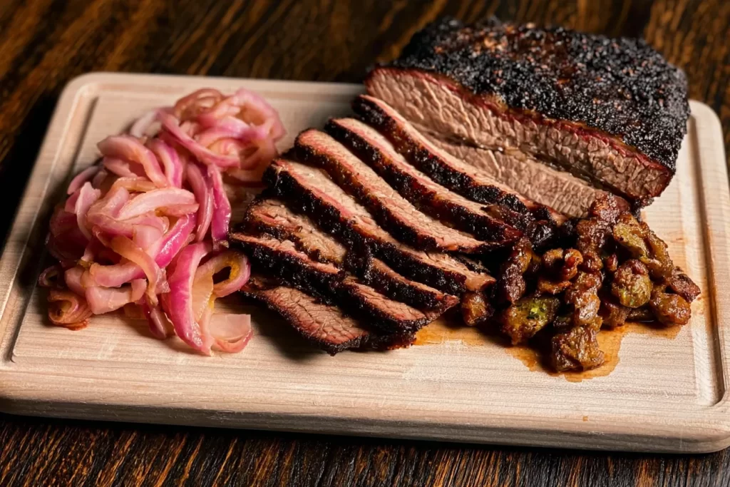 Smoked Beef Brisket Slice on a Cutting Board