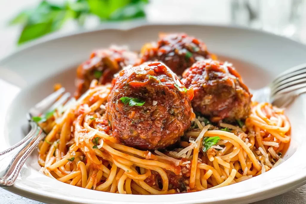 Delicious Spaghetti and Meatballs Served on a Plate