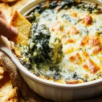 Spinach Artichoke Dip in a Bowl with Fresh Bread