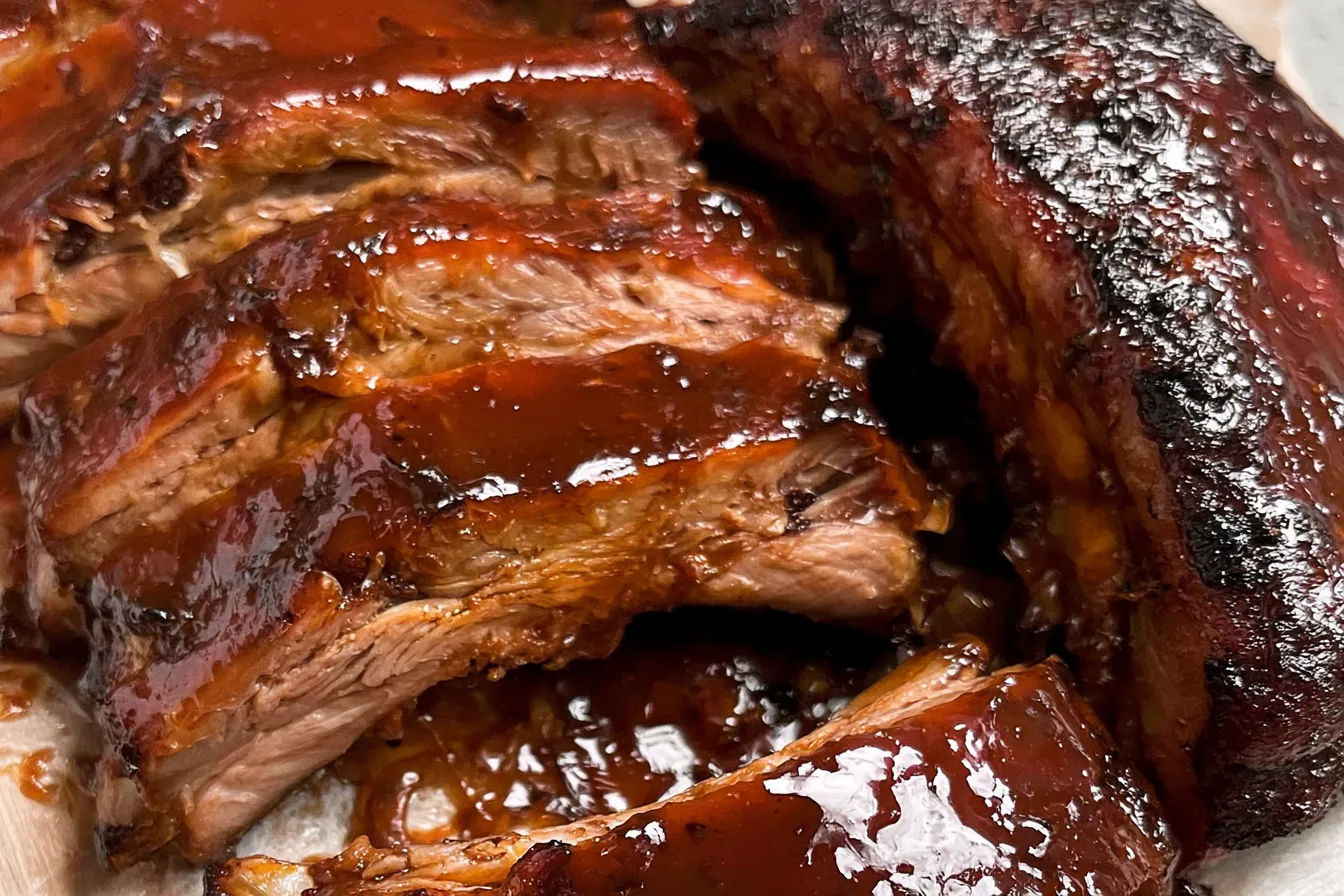Delicious Sticky Homemade BBQ Ribs on a Serving Platter