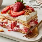 Strawberry Icebox Cake Slice on a Plate