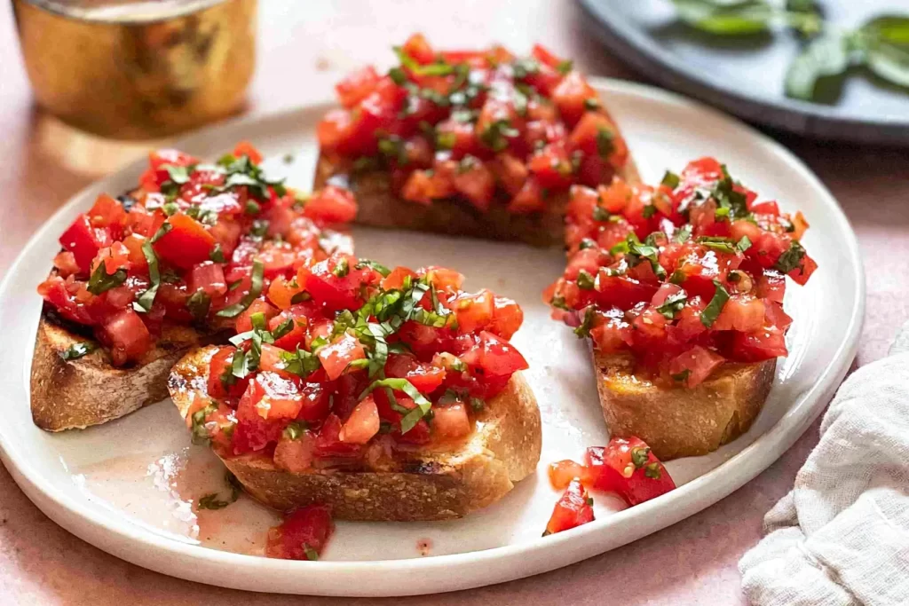 Delicious Tomato Basil Bruschetta Plated