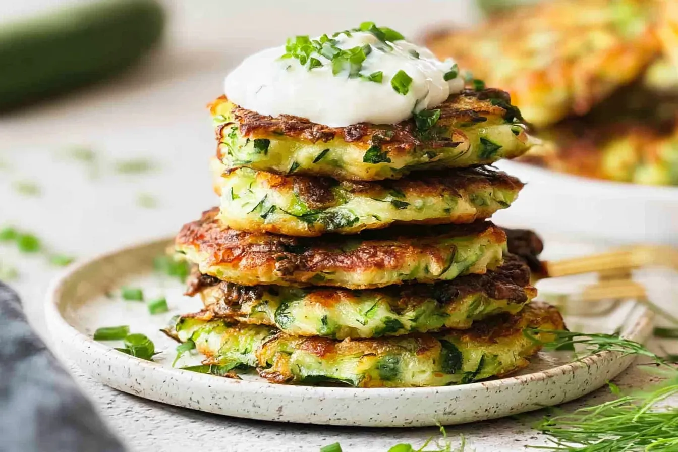 Crispy Zucchini Fritters on a Plate