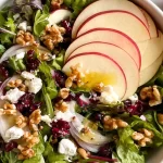 Fresh Apple Walnut Salad Ingredients on a Wooden Table