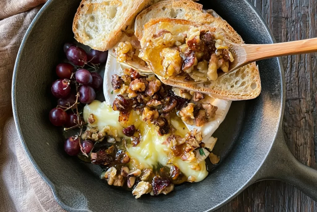 Baked Brie with Honey and Walnuts - Delicious Cheese Appetizer