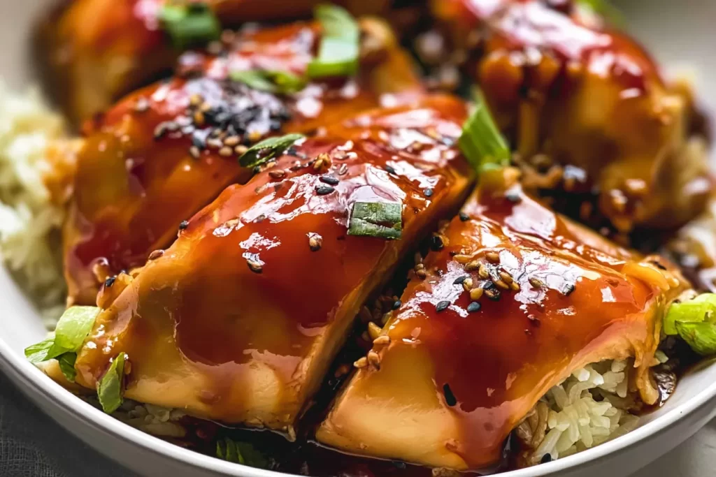 Baked Teriyaki Chicken Served with Rice and Veggies