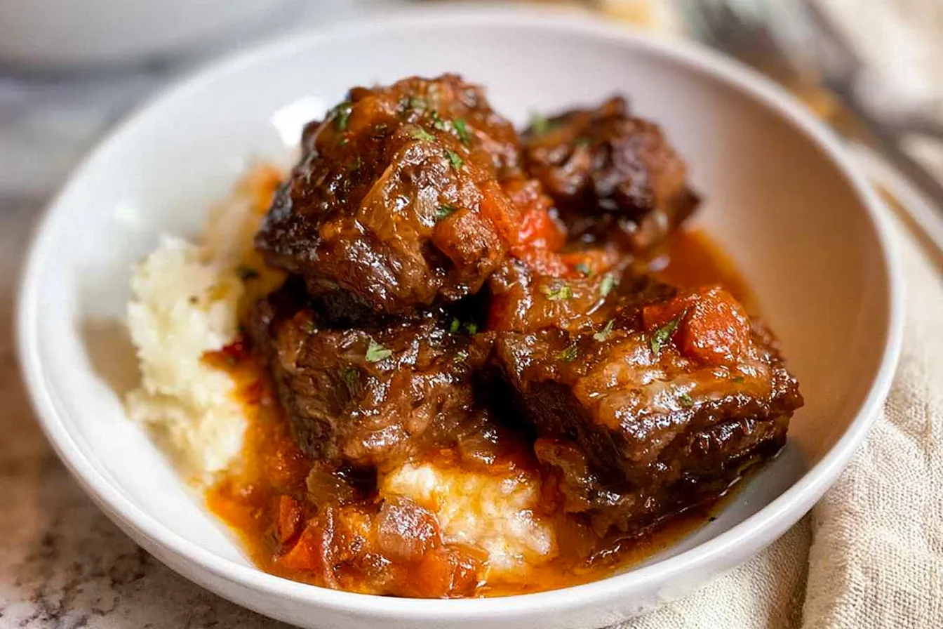 Braised Short Ribs Served with Garlic Mashed Potatoes