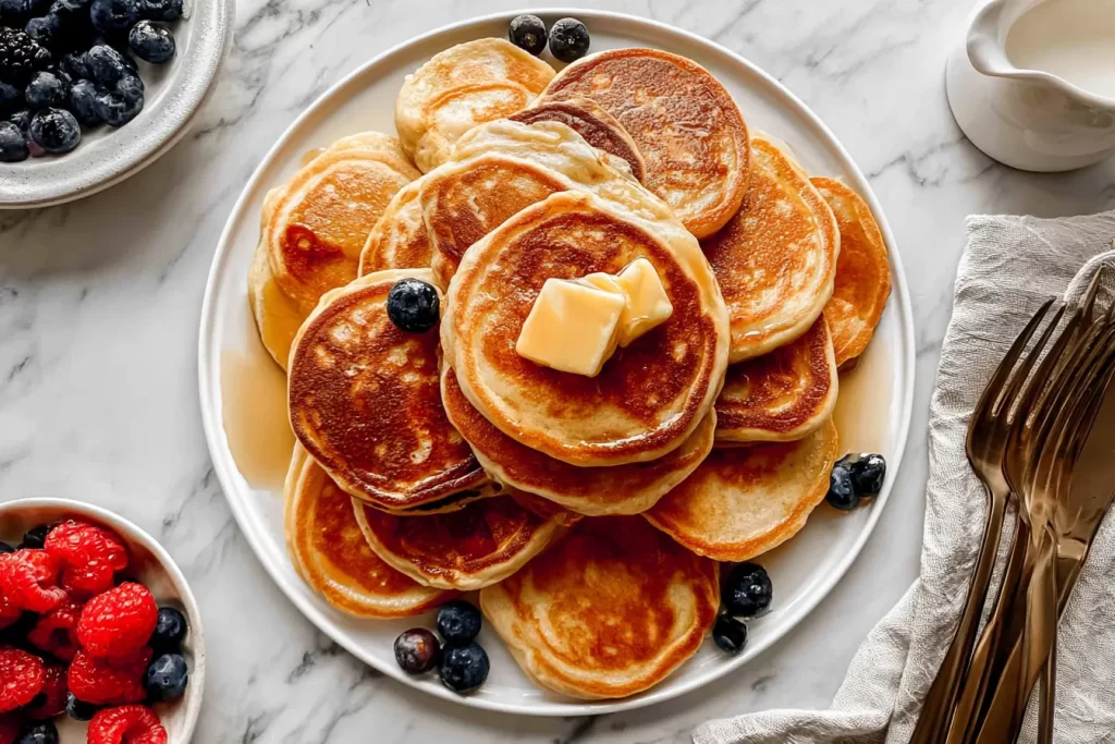 Buttermilk Pancakes Stacked High on a Plate