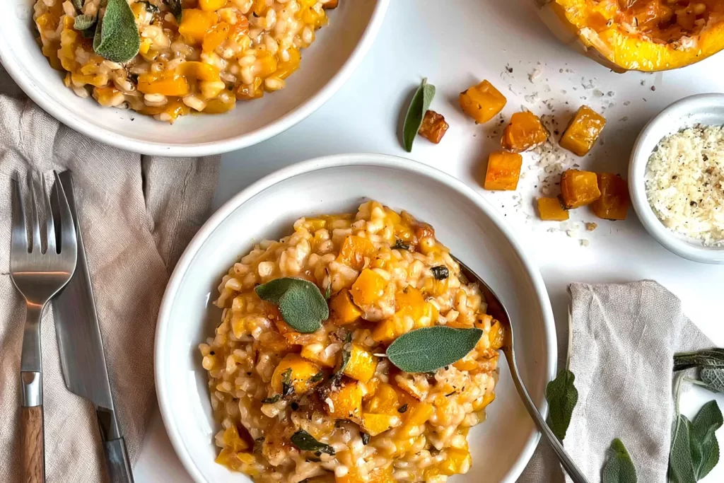 Butternut Squash Risotto in a Bowl with Fresh Herbs
