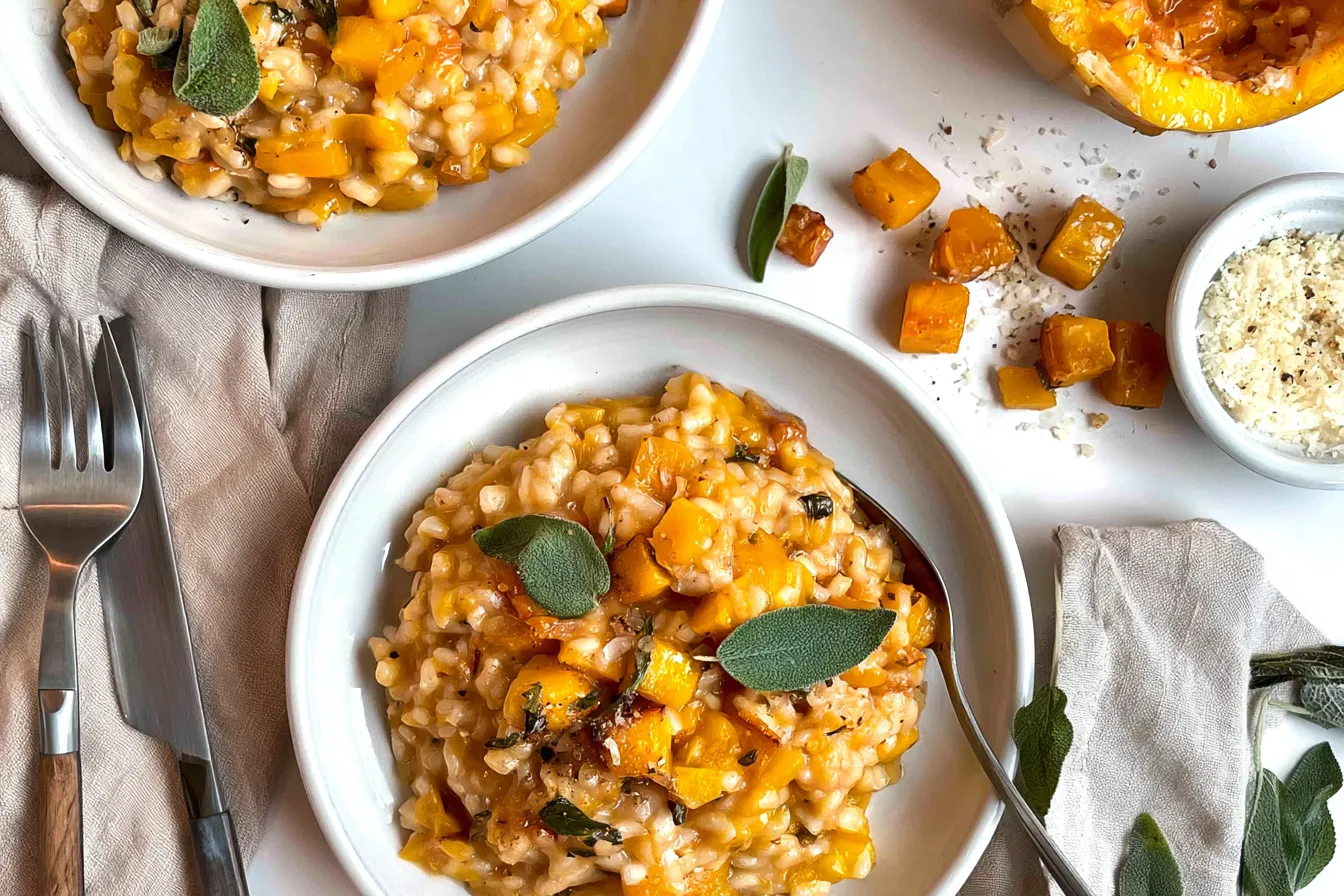 Butternut Squash Risotto in a Bowl with Fresh Herbs
