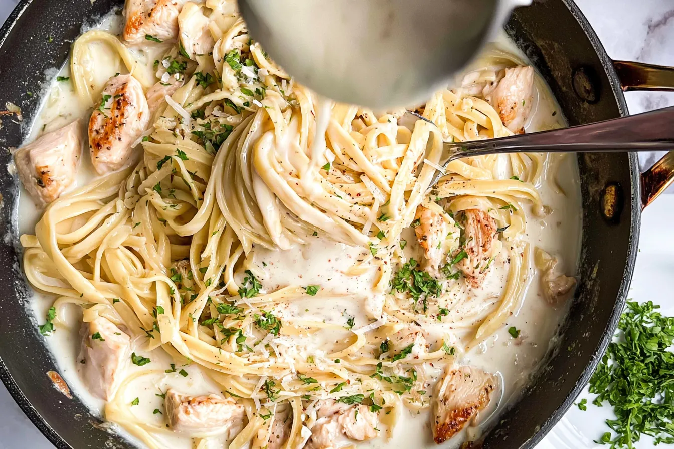Delicious Chicken Alfredo Pasta Plate