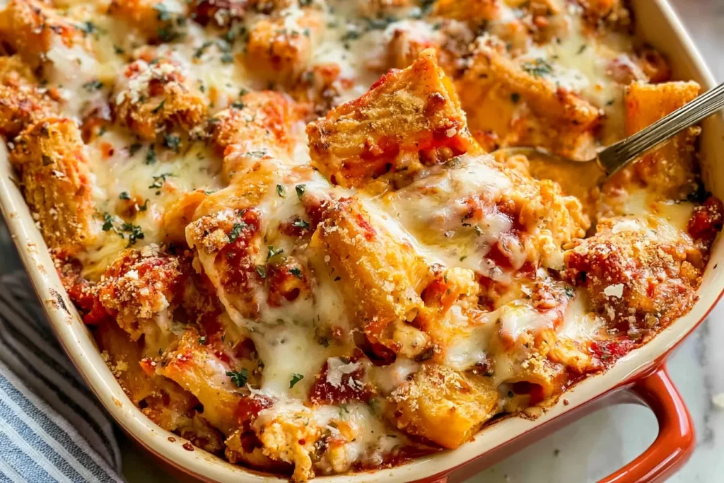Delicious Chicken Parmesan Casserole on a Rustic Table