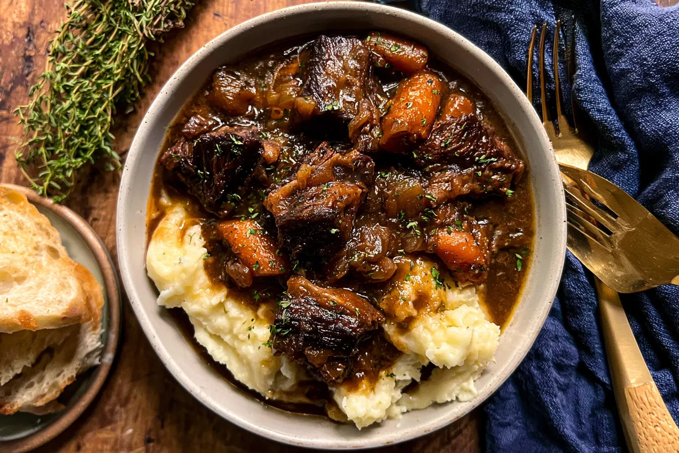 Cider Braised Short Ribs Plated with Garnish