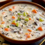 Creamy Chicken and Wild Rice Soup in a Bowl