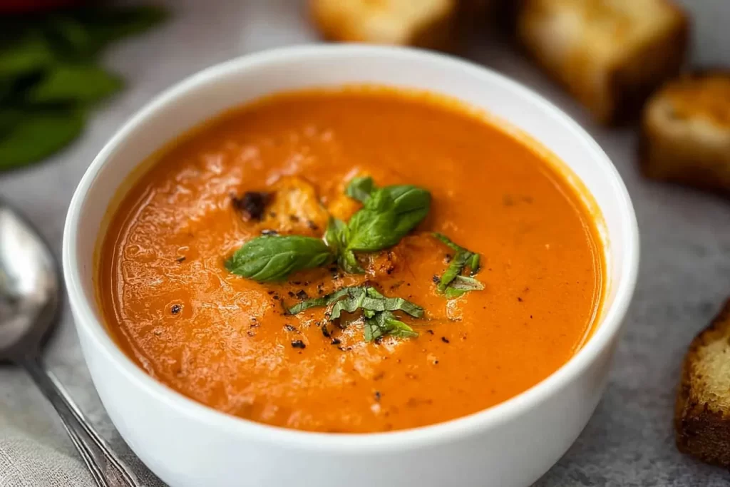 A Bowl of Creamy Tomato Basil Soup