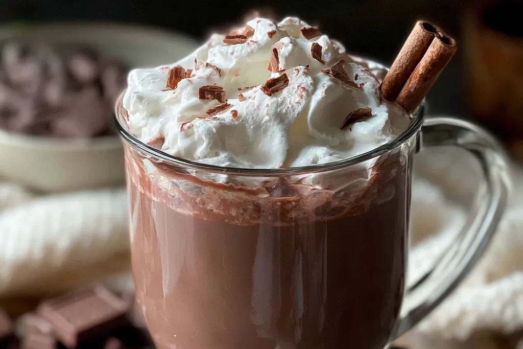 Delicious Hot Chocolate topped with Cream and Sprinkles