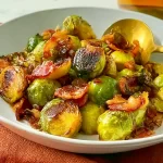 Maple Bacon Brussels Sprouts on a rustic plate