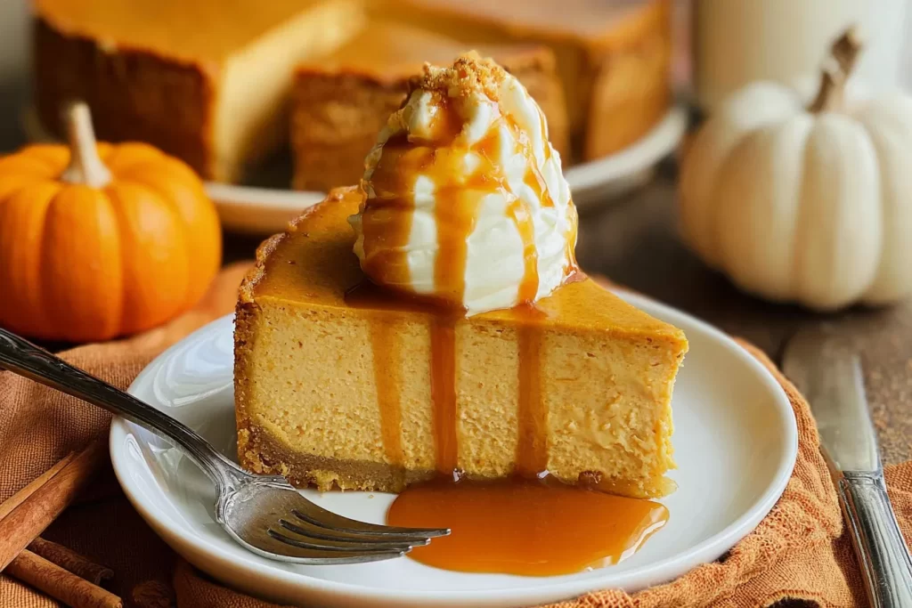 Pumpkin Cheesecake Slice on a Plate
