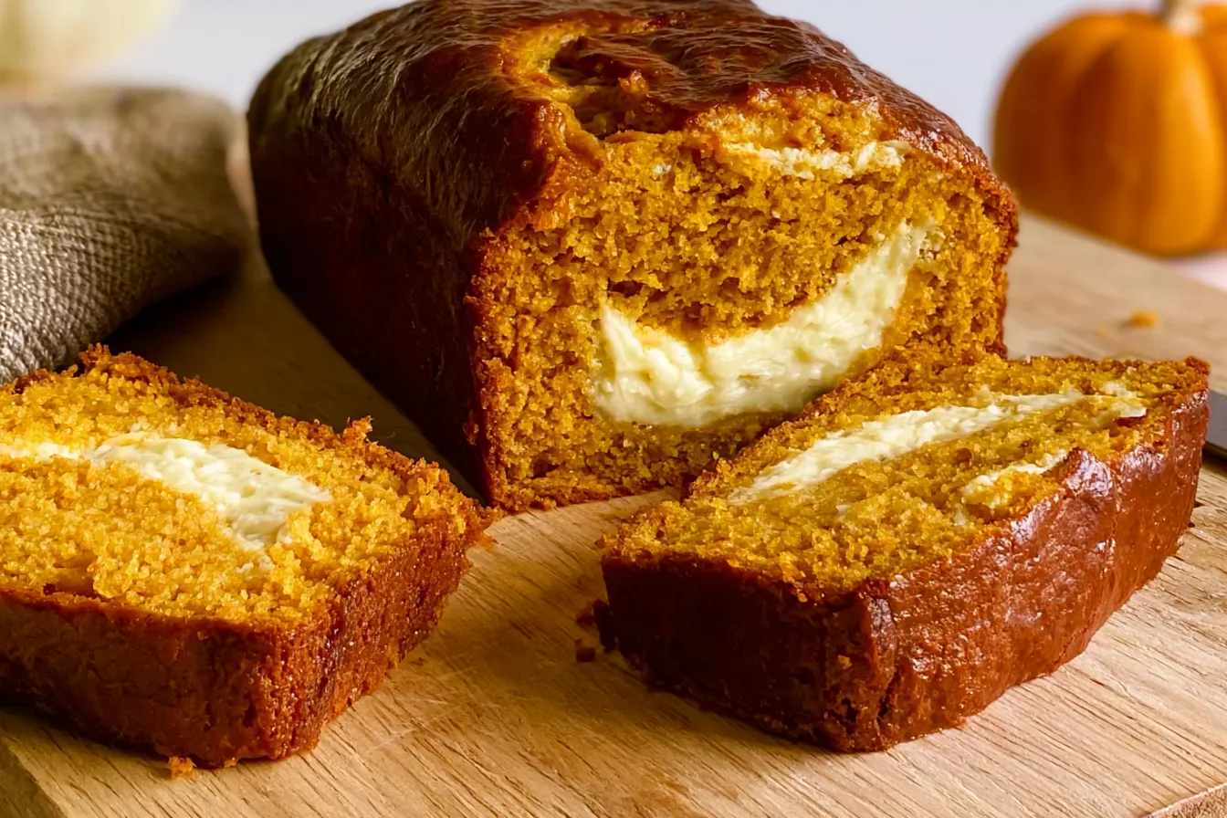 Slice of Pumpkin Cream Cheese Bread with Toppings