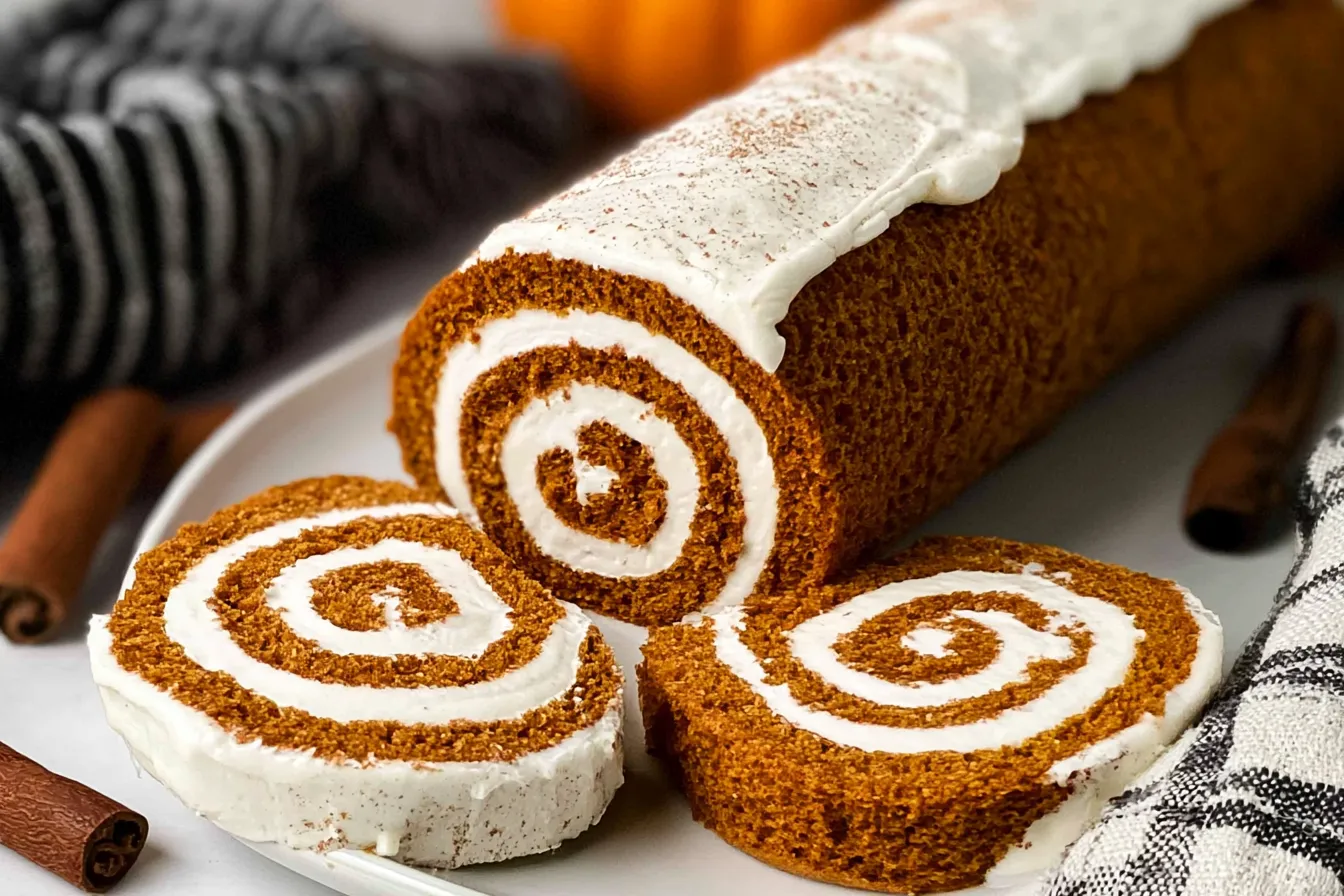 Pumpkin Roll Cake with Cream Cheese Frosting