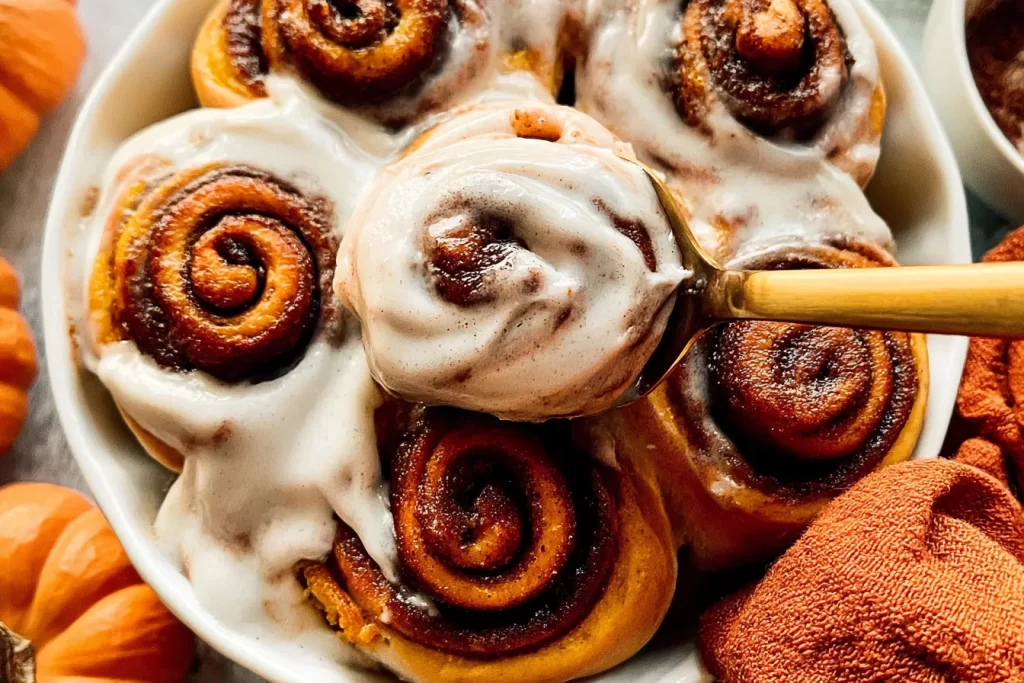 Homemade Pumpkin Spice Cinnamon Rolls Fresh Out of the Oven