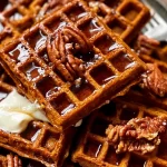Delicious Pumpkin Waffles Served with Maple Syrup
