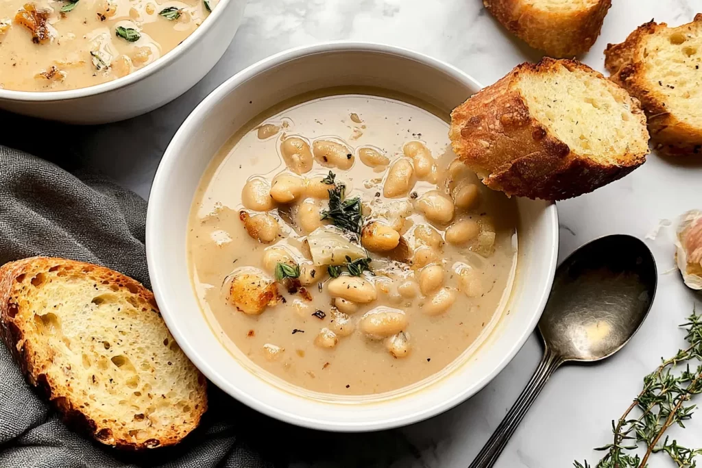 Delicious Roasted Garlic White Bean Soup in a Bowl