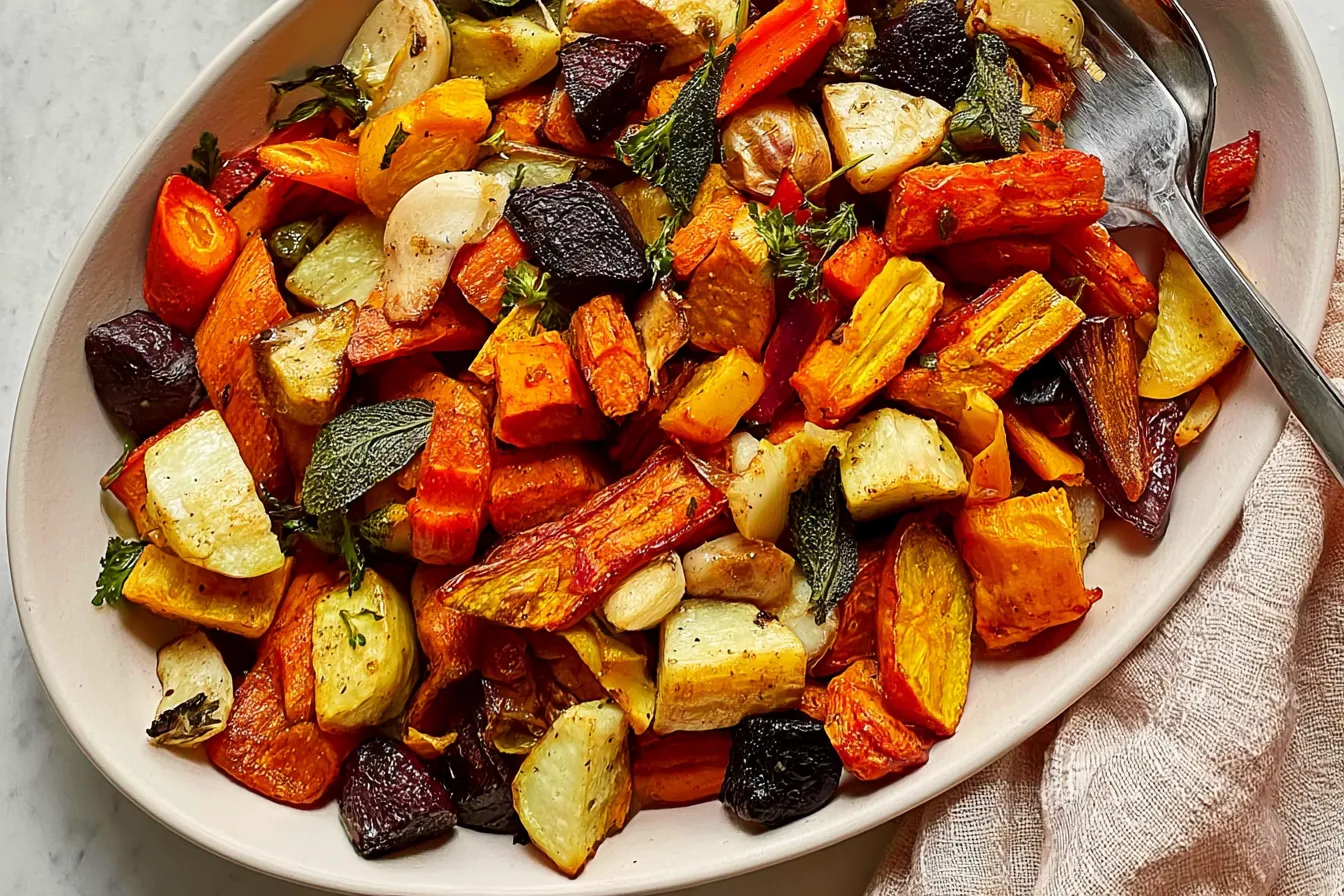 Roasted Root Vegetable Medley on a Rustic Table