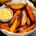 Crispy Roasted Sweet Potato Wedges on a Serving Plate