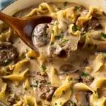 Delicious Slow Cooker Beef Stroganoff in a Bowl