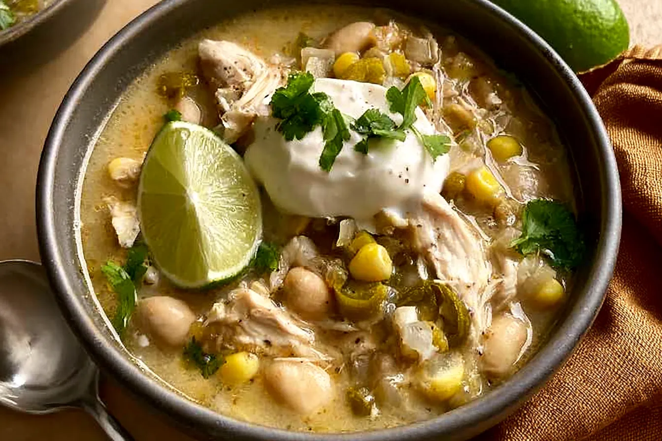 Delicious Slow Cooker White Chicken Chili in a Bowl