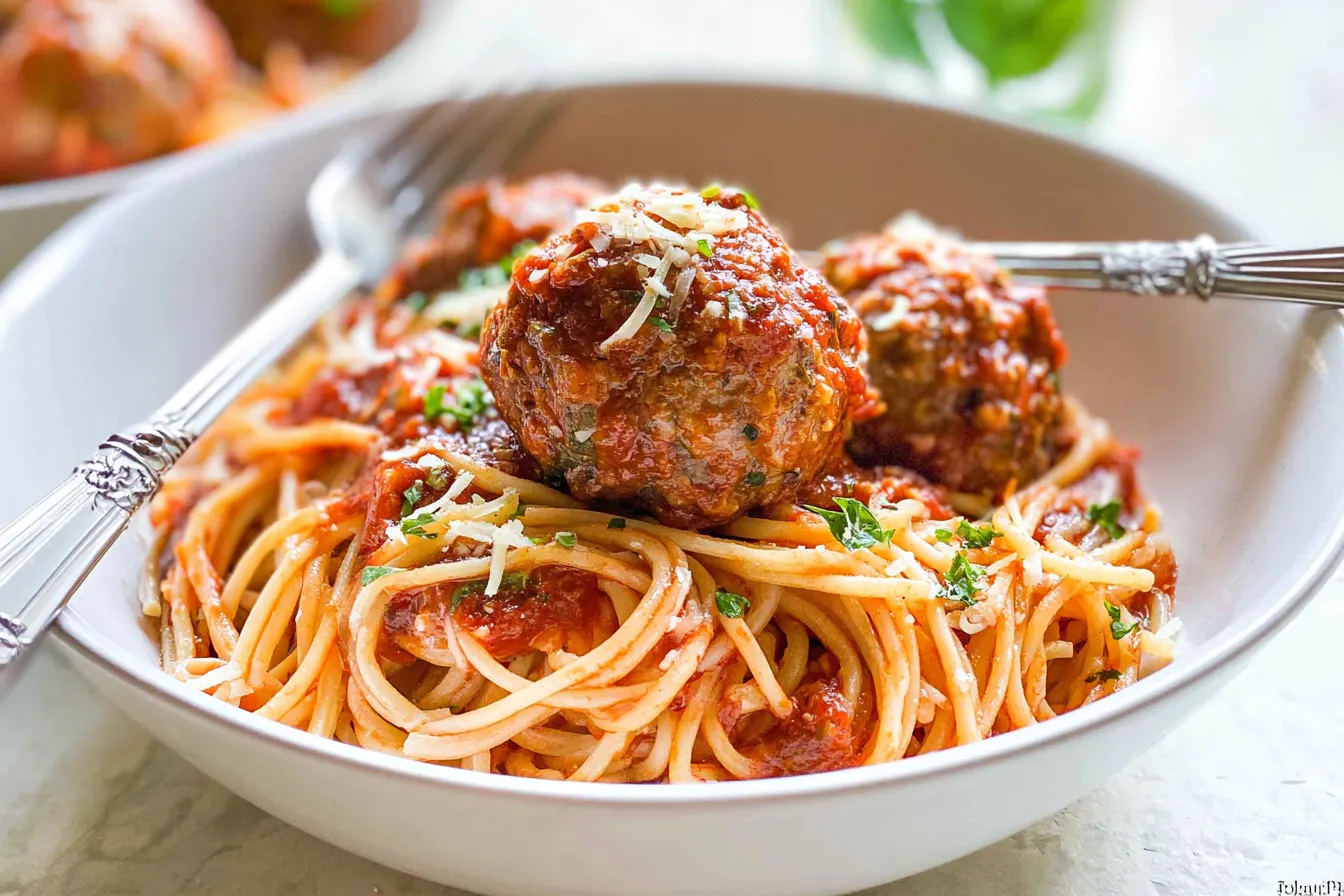 Delicious Spaghetti and Meatballs Served with Fresh Herbs